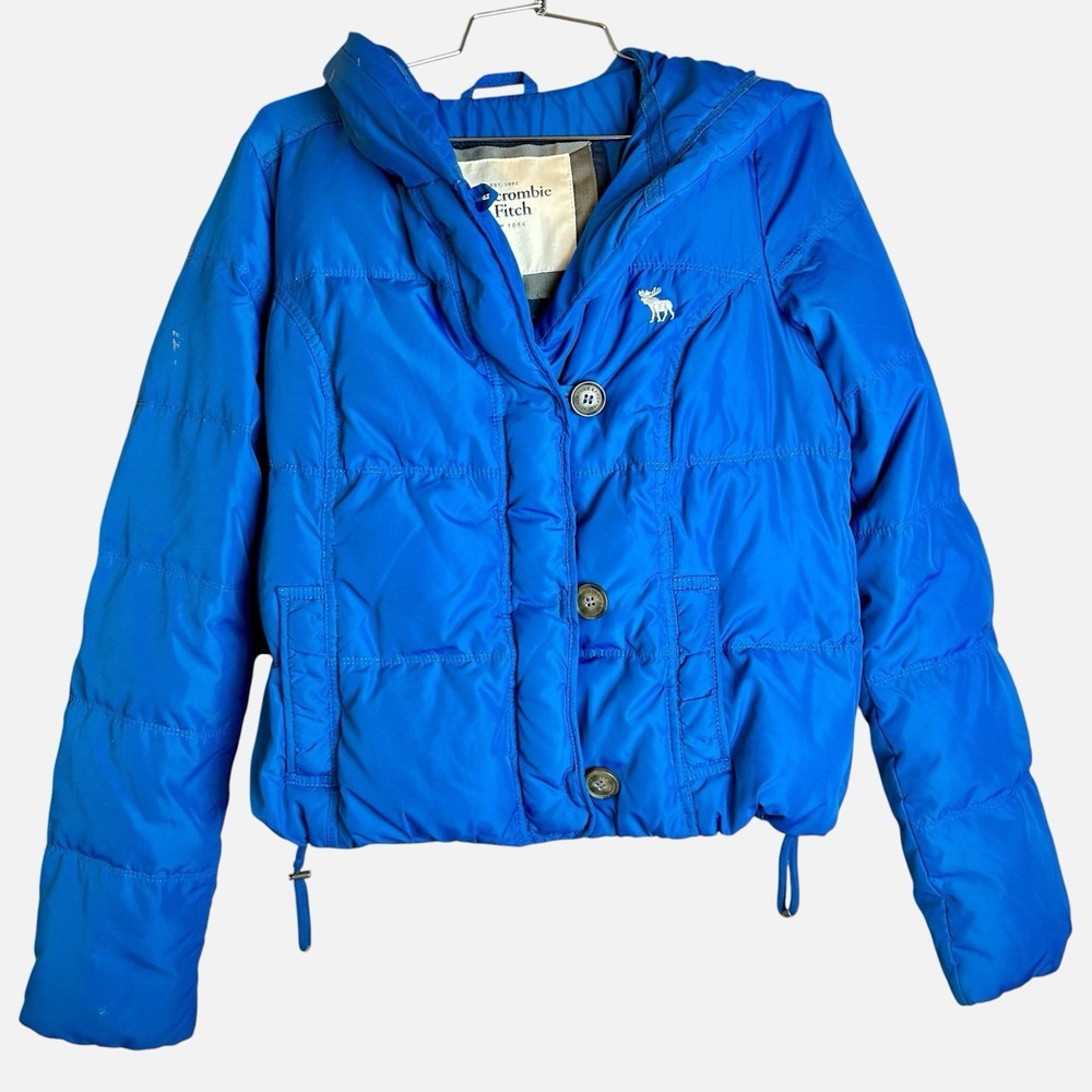 ABERCROMBIE & FITCH Y2K Hooded Puffer Jacket Women's Size Small Blue